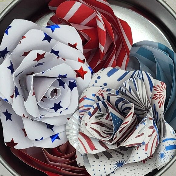 Patriotic Paper Flowers – 4th of July Vase Filler, Red White Blue Decor - Picture 4 of 5